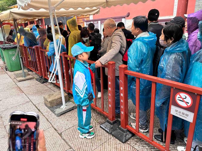 小男孩担任景区导游 给一众游客讲解景区的历史 丝毫不怯场