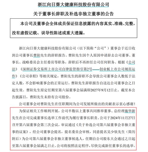 突发公告：董事长辞职